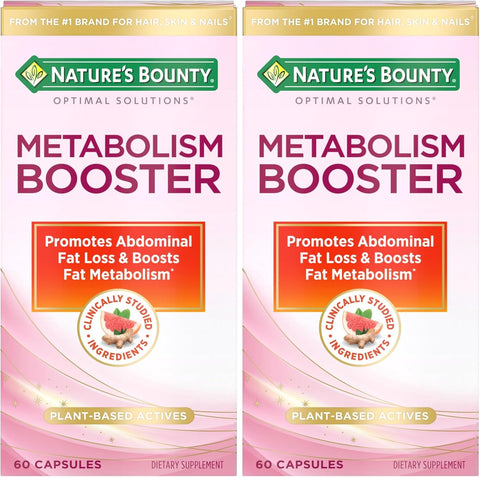Nature's Bounty Optimal Solutions Metabolism Booster Supplement, Boosts Fat Metabolism, Promotes Abdominal Fat Loss, with Citrus Extracts and Black Ginger, 60 Capsules (Pack of 2)