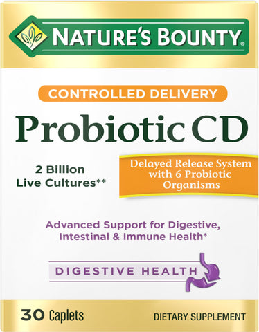 Nature's Bounty Probiotic, Controlled Delivery Dietary Supplement, Delivers Friendly Bacteria to Digestive, and Immune Systems, 30 Caplets