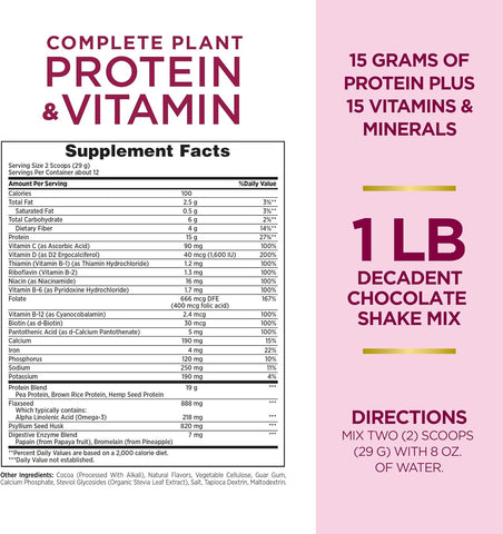 NB OS Nature's Bounty Complete Plant Protein & Vitamin Shake Mix, 12 Servings