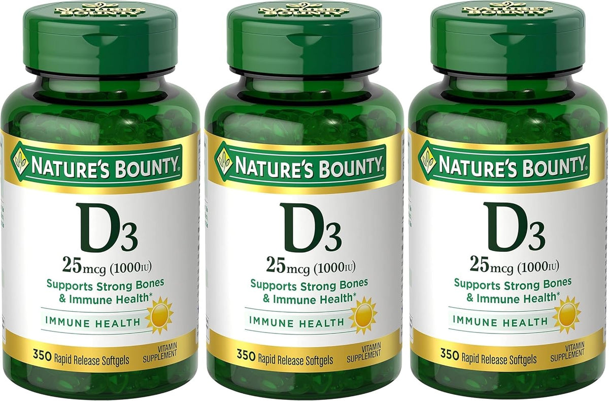 Nature's Bounty Bounty D-1000 IU Dietary Supplement Rapid Release Liquid Softgels 350 ea (Pack of 3)