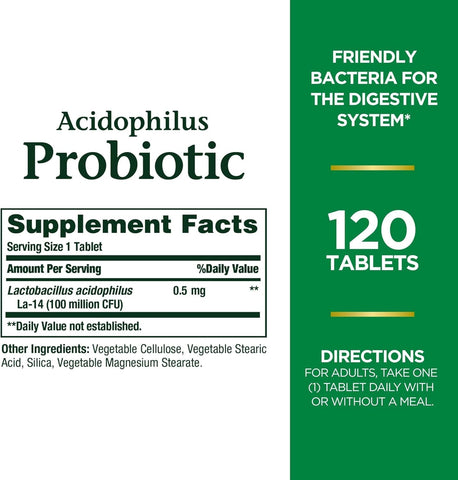 Nature's Bounty Probiotics Dietary Supplement, Supports Digestive and Intestinal Health, Probiotic Acidophilus, 120 Tablets, Pack of 4