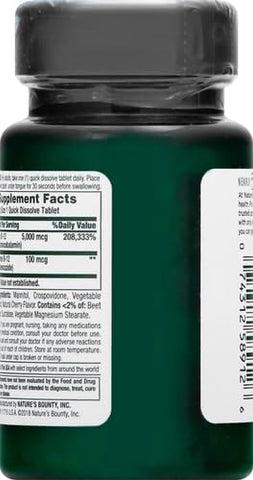 Nature's Bounty Vitamin B12, Supports Energy Metabolism and Nervous System Health, 5000mcg, 40 Quick Dissolve Tablets (Pack of 2)