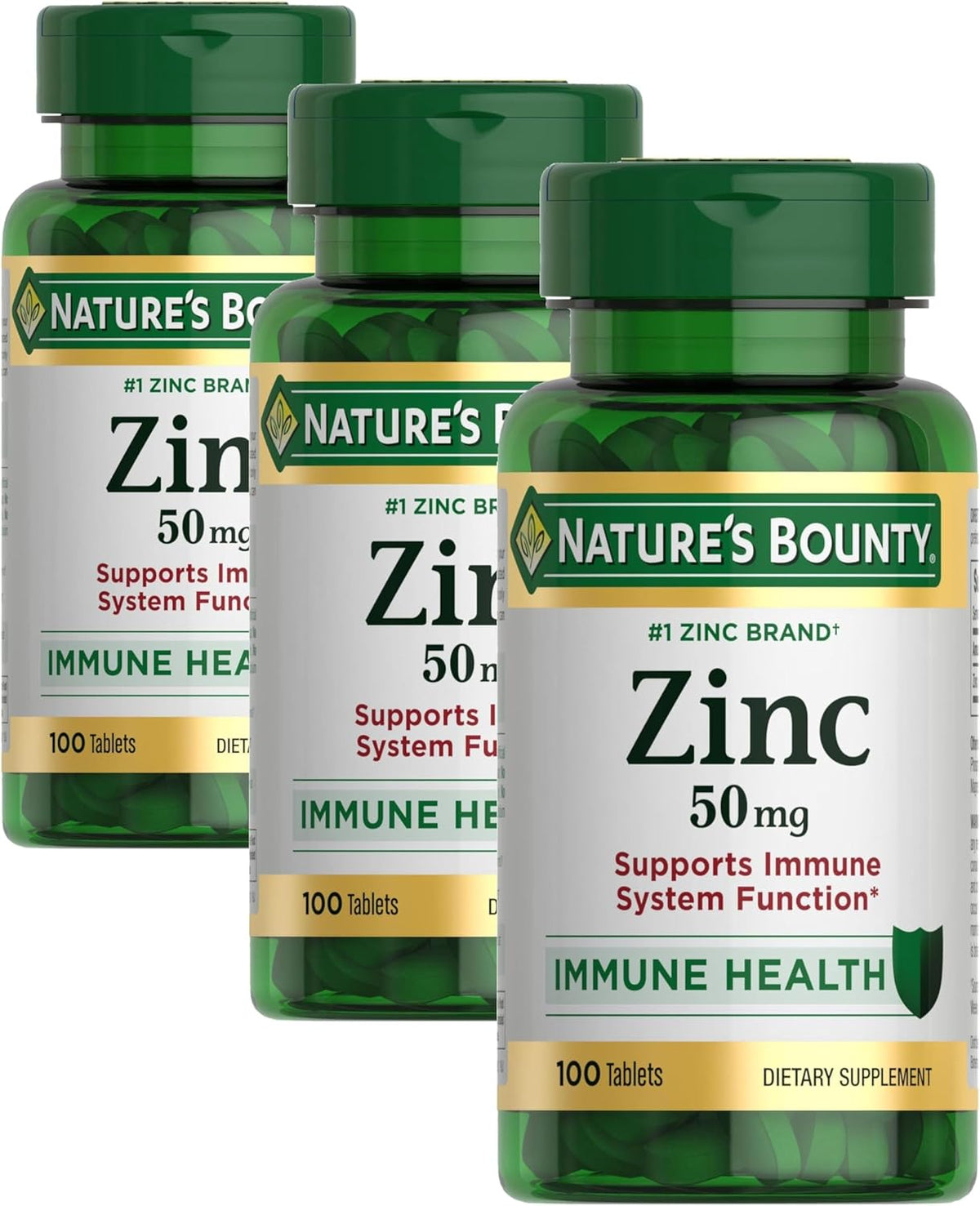 Nature’s Bounty Zinc 50mg Immune System, Skin, & Antioxidant Health Support Contributes to DNA Formation Vegetarian, Non-GMO, Gluten Free | 100 Caplets, 1 Serving Per Day for Daily Health (Pack of 3)