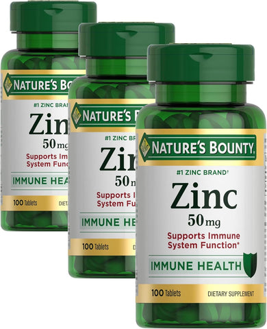 Nature’s Bounty Zinc 50mg Immune System, Skin, & Antioxidant Health Support Contributes to DNA Formation Vegetarian, Non-GMO, Gluten Free | 100 Caplets, 1 Serving Per Day for Daily Health (Pack of 3)
