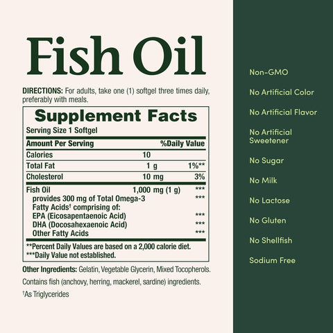 Nature’s Bounty Fish Oil, Supports Heart Health, 1000mg, Rapid Release Softgels, 145 Ct