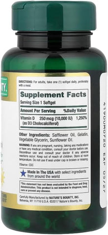 Nature's Bounty, Ultra Strength D3-10,000 IU, 72 Softgels (2pack)
