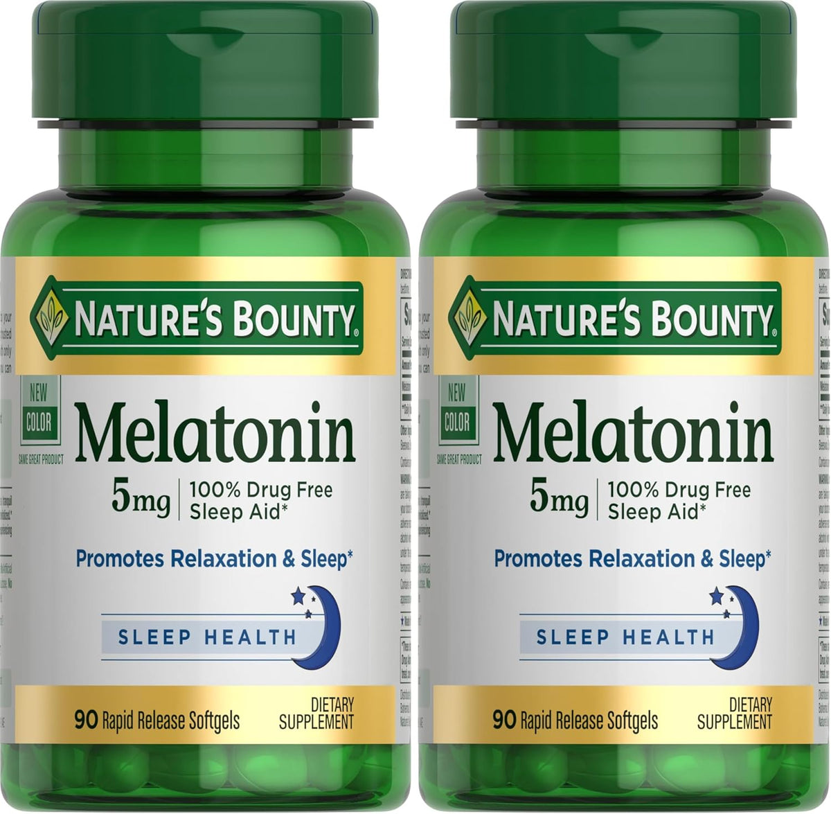 Nature's Bounty Melatonin, 100% Drug Free Sleep Aid, Dietary Supplement, Promotes Relaxation and Sleep Health, 5mg, 90 Softgels (Pack of 2)
