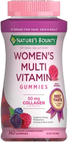 Nature's Bounty Optimal Solutions, Women's Multivitamin Gummies for Immune Support, Cellular Energy Support, Bone Health, Raspberry Flavor, 140 Ct, 70 Total Servings