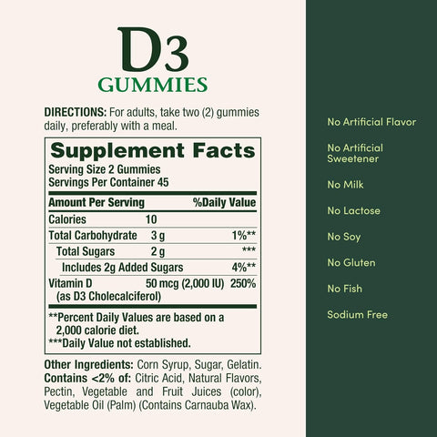 Nature's Bounty Vitamin D3 Gummies, Vitamin Supplement, Supports Immune Health, 50mcg, 2000IU, Mixed Fruit Flavor, 90 Gummies