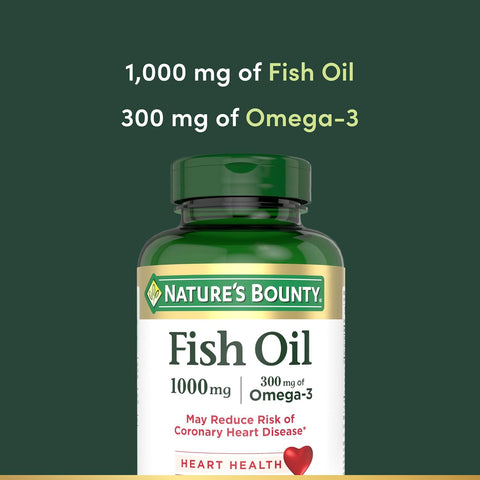 Nature's Bounty Fish Oil, Supports Heart Health, 1000mg, Rapid Release Softgels, 145 Ct (Pack of 3)