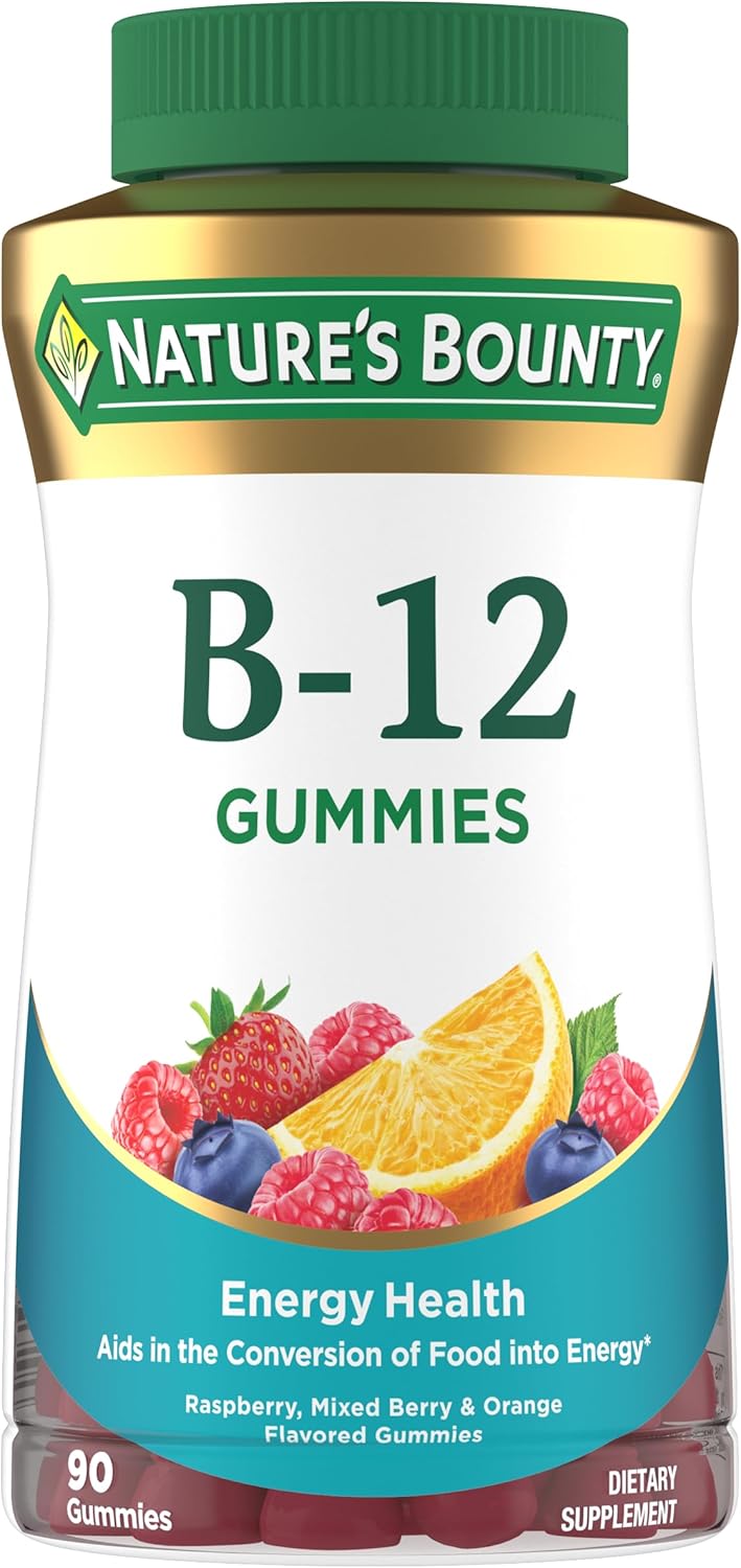 Nature's Bounty Vitamin B12 Gummies, Dietary Supplement, Supports Energy Metabolism and Nervous System Health, Mixed Berry Flavor, 500mcg, 90 Gummies