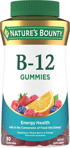 Nature's Bounty Vitamin B12 Gummies, Dietary Supplement, Supports Energy Metabolism and Nervous System Health, Mixed Berry Flavor, 500mcg, 90 Gummies