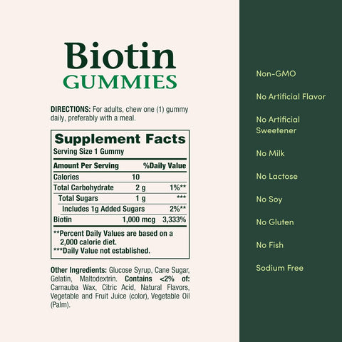 Nature's Bounty Biotin Gummy, Vitamin Supplement, Supports Healthy Hair, Skin, and Nails, Fruit Flavored Gummies, 1000 mcg, 110 Count