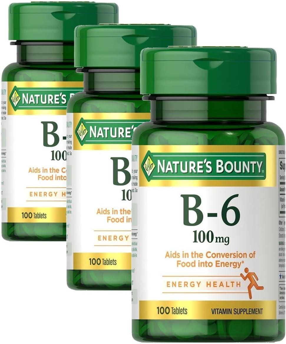 Nature's Bounty Vitamin B6 100mg Tablets - Supports Energy Metabolism & Nervous System Health, 100 Count (Pack of 3)