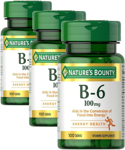Nature's Bounty Vitamin B6 100mg Tablets - Supports Energy Metabolism & Nervous System Health, 100 Count (Pack of 3)