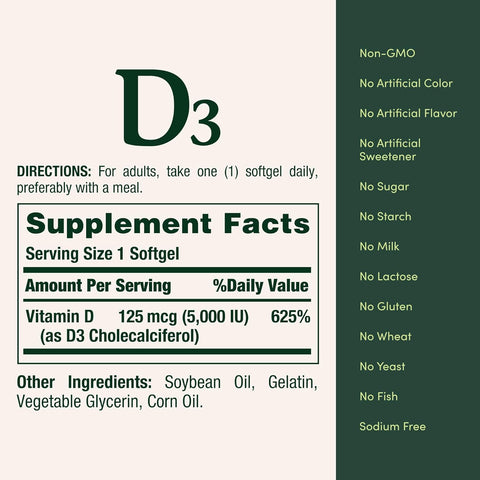 Nature's Bounty Vitamin D, Supports Immune Health & Bone Health, 2000IU Vitamin D3, 150 Softgels