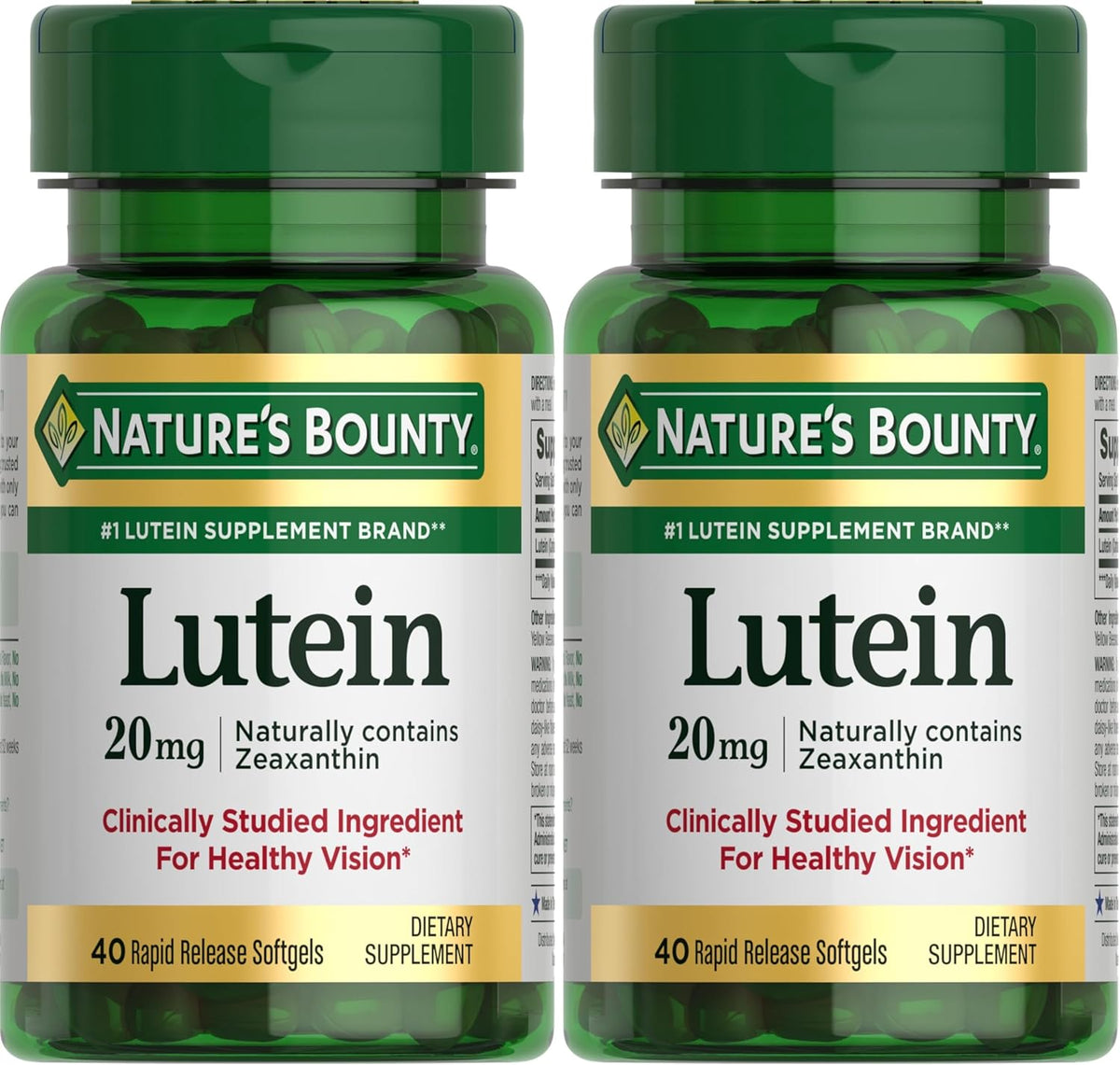 Nature's Bounty Lutein Pills, Eye Health Supplements and Vitamins, Support Vision Health, 20 mg, 40 Softgels (Pack of 2)