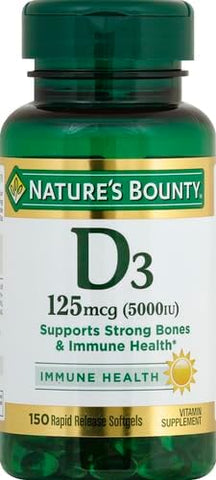 Nature's Bounty Vitamin D3 5000 IU Softgels, Rapid Release, Immune Support, Vitamin D Supplements, 150 Count (Pack of 2)