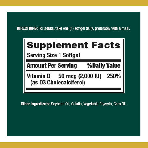Nature's Bounty Vitamin D3, Supports Immune System and Bone Health, 50mcg, 150 Softgels (Pack of 4)