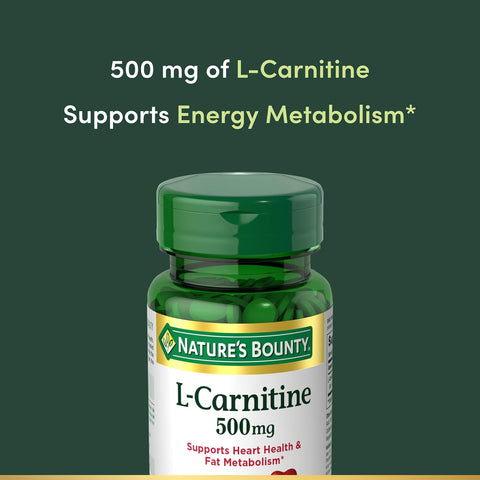 Nature's Bounty L-Carnitine, Supports Heart Health & Fat Metabolism, Amino Acid Supplement, 500 mg, 30 Tablets