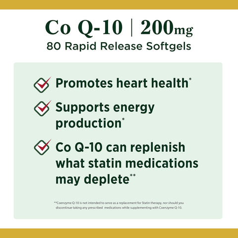 Nature's Bounty CoQ10, Supports Heart Health, Dietary Supplement, 200mg, 80 Rapid Release Softgels (Pack of 3)