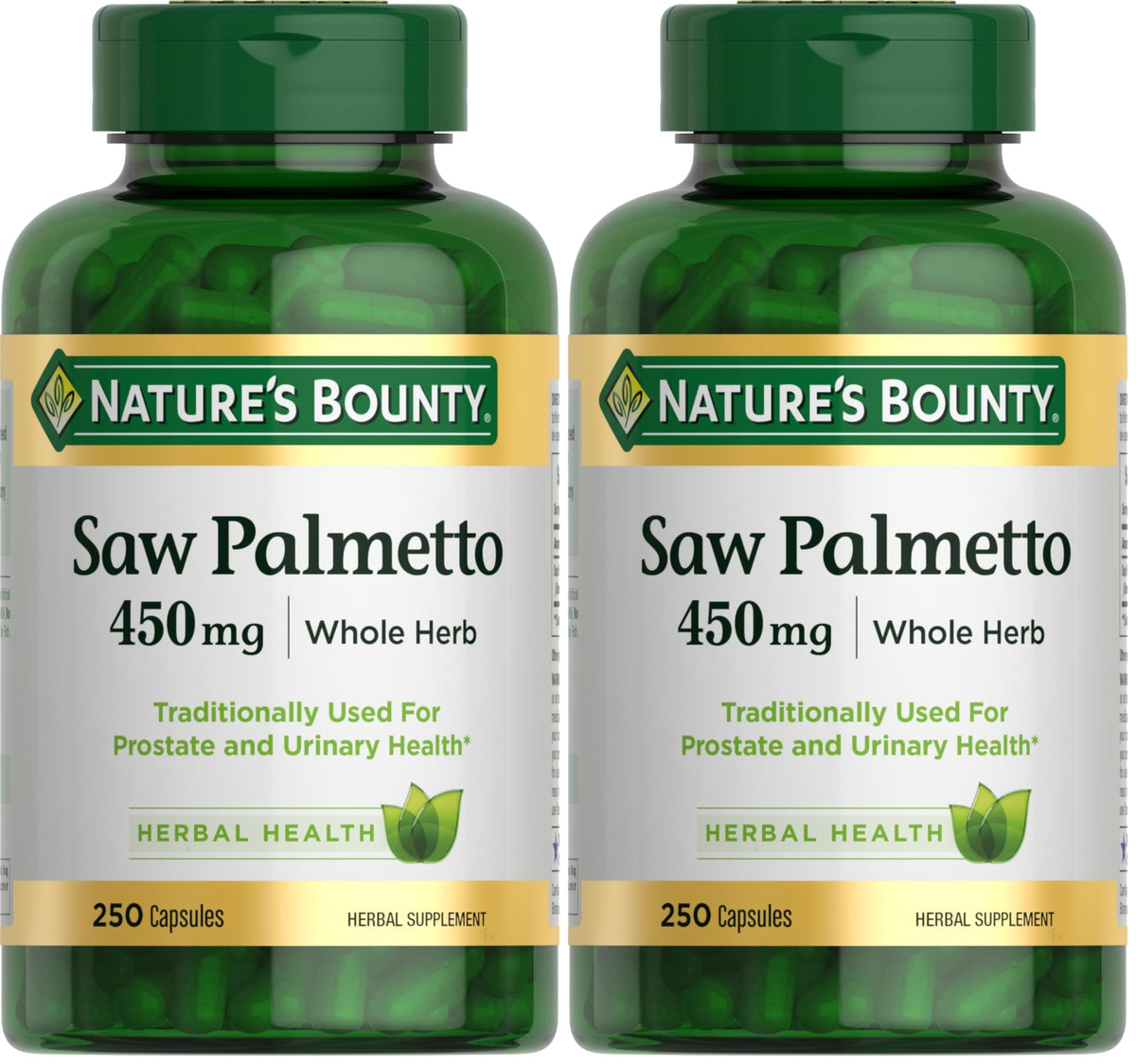 Nature's Bounty Saw Palmetto Support for Prostate and Urinary Health, Herbal Health Supplement, 450mg, 250 Capsules (Pack of 2)