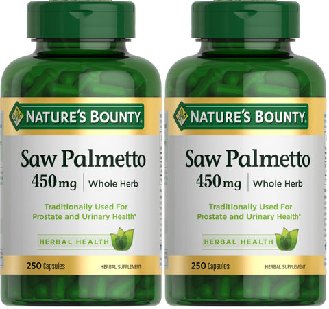 Nature's Bounty Saw Palmetto Support for Prostate and Urinary Health, Herbal Health Supplement, 450mg, 250 Capsules (Pack of 2)