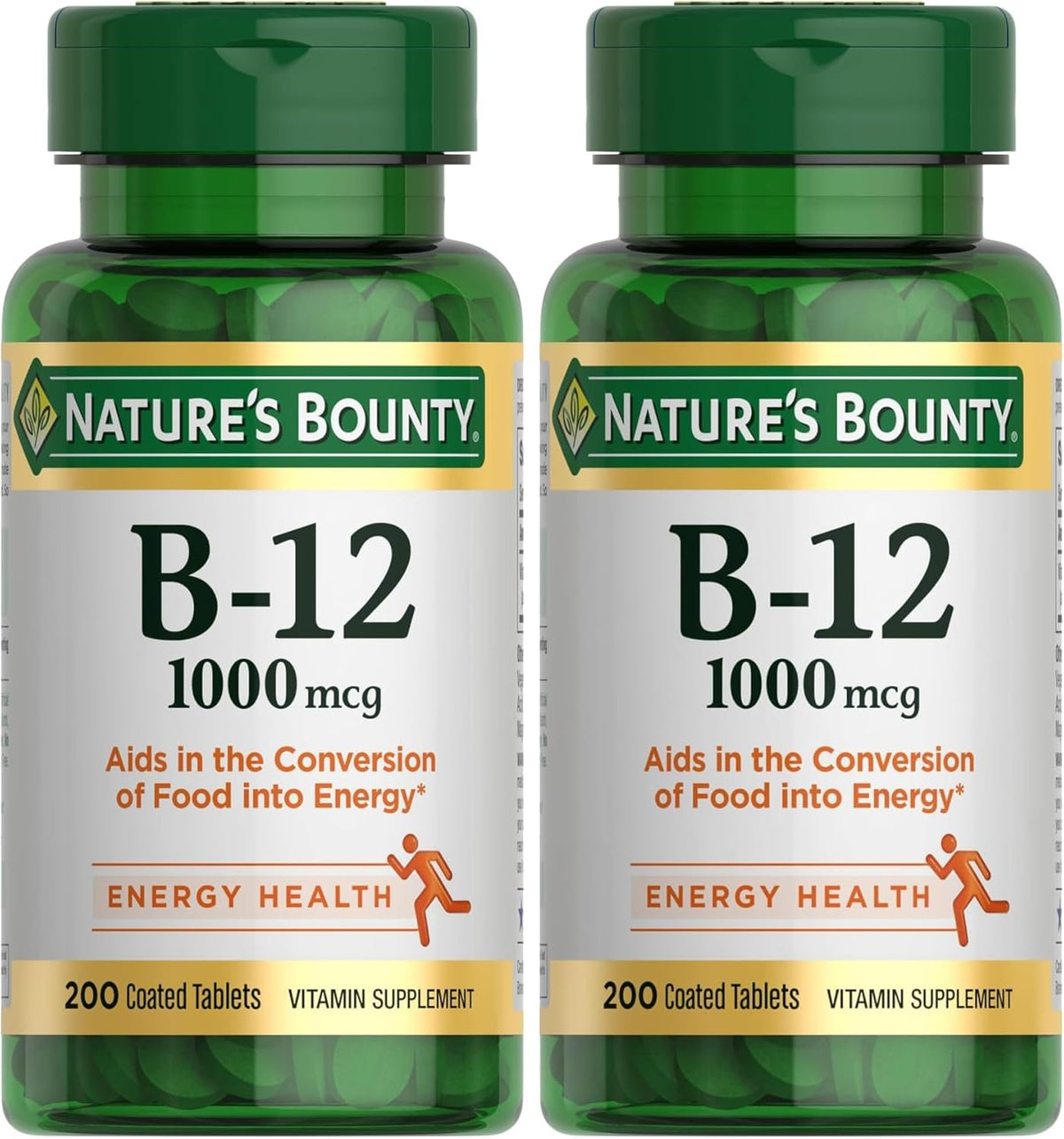 Nature's Bounty Vitamin B12 1000 mcg Supplements,Supports Energy Metabolism,200 Ct,(Pack of 2)