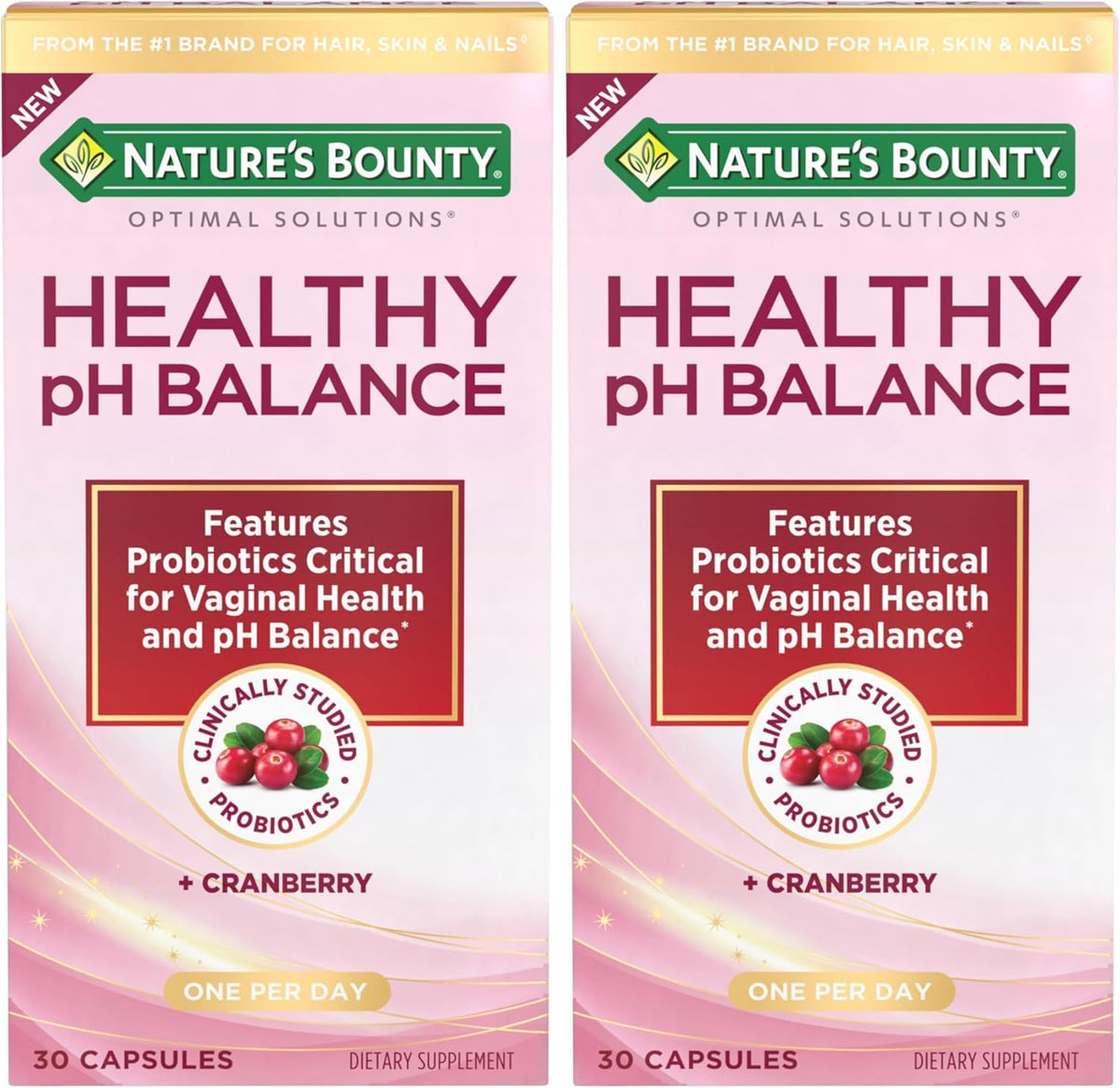 Nature's Bounty Probiotics for Women, Vaginal Probiotics for Healthy pH Balance, 2 Billion CFU, Clinically Studied Strains, Optimal Solutions pH Balance Pills, 30 Vegetarian Capsules (Pack of 2)