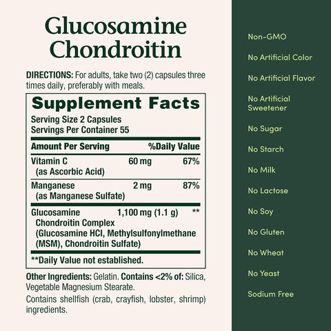 Nature's Bounty Glucosamine Chondroitin Pills and Dietary Supplement, Support Joint Health, 110 Capsules