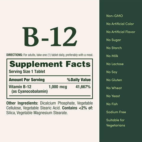 Vitamin B12 by Nature's Bounty, Vitamin Supplement, Supports Energy Metabolism and Nervous System Health, 1000mcg, 100 Tablets