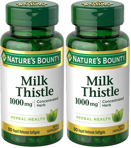 Nature's Bounty Milk Thistle 1000mg, Herbal Health Supplement, Daily Supplement, Gluten Free, Rapid Release Softgels, 50 Ct (Pack of 2)