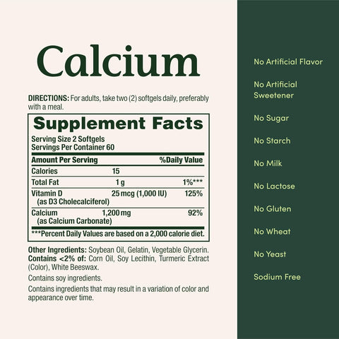 Nature’s Bounty Calcium 1200 mg with Vitamin D3, Bone Health & Immune Support, Vitamin D3 1000 IU, 220 Softgels