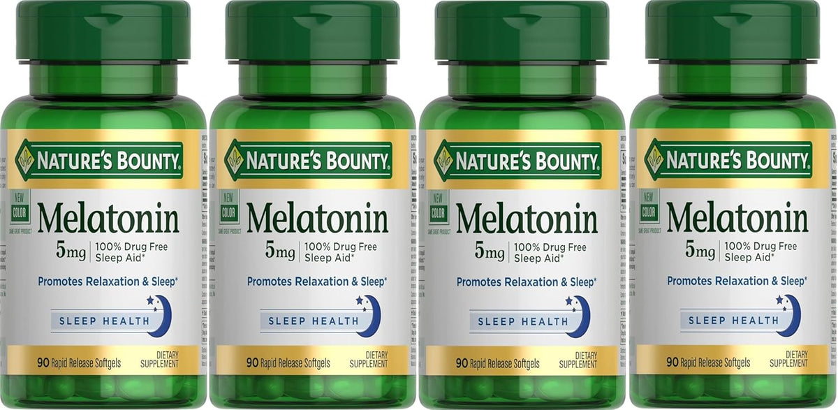 Nature's Bounty Super Strength Melatonin 5 mg Softgels 90 ea (Pack of 4)