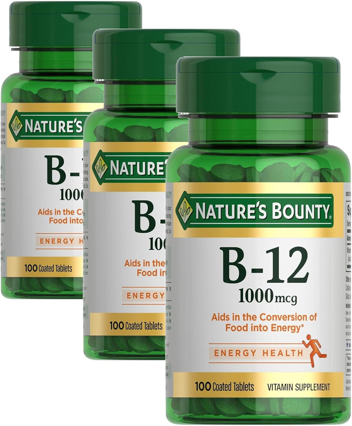 Nature's Bounty Vitamin B12, Vitamin Supplement, Supports Energy Metabolism and Nervous System Health, 1000mcg, 100 Tablets (Pack of 3)