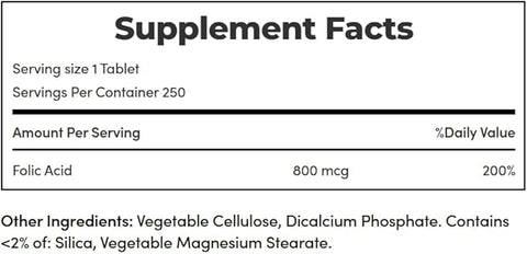 Nature's Bounty Folic Acid 800 mcg Vitamin Supplement Maximum Strength - 250 Tablets, Pack of 2