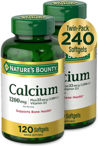 Nature's Bounty Calcium 1200 mg with Vitamin D3 - Bone Health Softgels, Calcium and Vitamin D Supplement, 120 Ct (2-Pack)