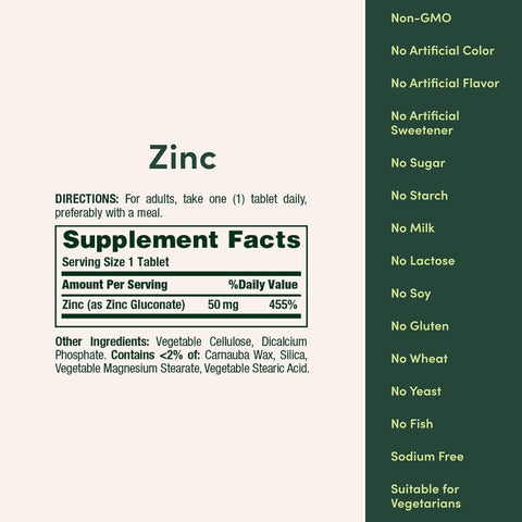 Nature’s Bounty Zinc 50mg, Immune Support & Antioxidant Supplement, Promotes Skin Health, 1 Caplet Per Day, Gluten Free, 250 Vegetarian Caplets