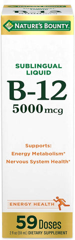 Nature’s Bounty Vitamin B12 5000 mcg Sublingual Liquid, Cardiovascular Health & Cellular Energy Support, 2 Fl Oz (1 Count)