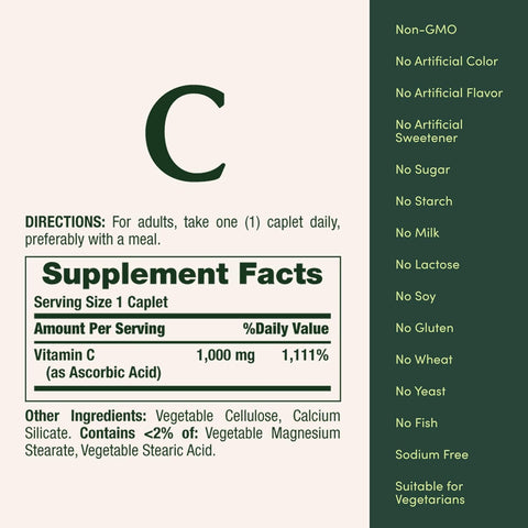 Nature’s Bounty Vitamin C 1000mg, Immune Support Supplement, Powerful Antioxidant, 1 Pack, 100 Caplets