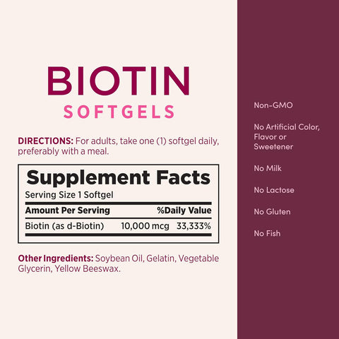 Nature's Bounty Biotin 10000mcg Supplement, Supports Healthy Hair, Skin and Nails, Optimal Solutions Hair Vitamin with Biotin, 90 Rapid Release Liquid Softgels