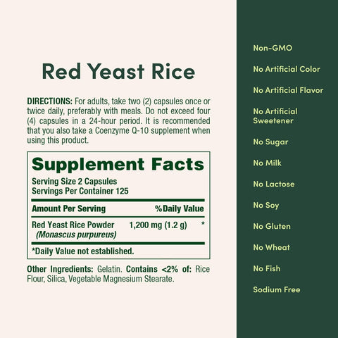Nature's Bounty Red Yeast Rice, Herbal Supplement, 600mg, 250 Capsules (Pack of 3)