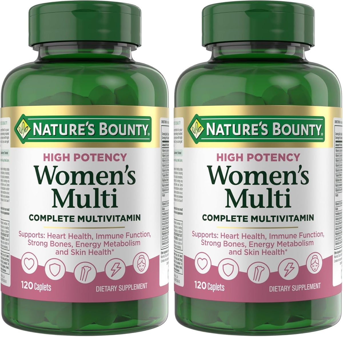 Nature's Bounty High Potency Women’s Complete Multivitamin, Daily Vitamin with Vitamin C, Supports Heart Health & Immune Function, Essential Nutrition for Women, 120 Caplets (Pack of 2)