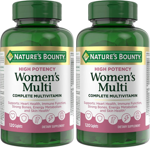 Nature's Bounty High Potency Women’s Complete Multivitamin, Daily Vitamin with Vitamin C, Supports Heart Health & Immune Function, Essential Nutrition for Women, 120 Caplets (Pack of 2)
