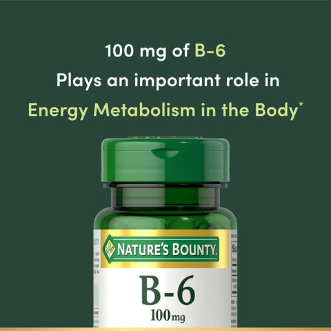 Nature's Bounty Vitamin B6 100mg Tablets - Supports Energy Metabolism & Nervous System Health, 100 Count (Pack of 3)