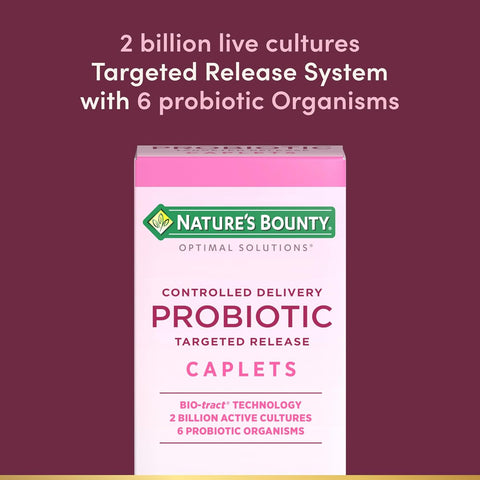Nature's Bounty Probiotic, Controlled Delivery Dietary Supplement, Supports Digestive, Intestinal and Immune Health, 30 Caplets, 30 Total Servings