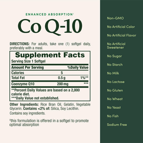 Nature’s Bounty CoQ10 200 mg Softgels, Heart Health & Cellular Energy Support, Twin Pack, 160 Rapid Release Softgels