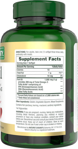 Nature's Bounty Fish Oil,Supports Heart Health,1000mg,Rapid Release Softgels,145 Ct,(Pack of 2)