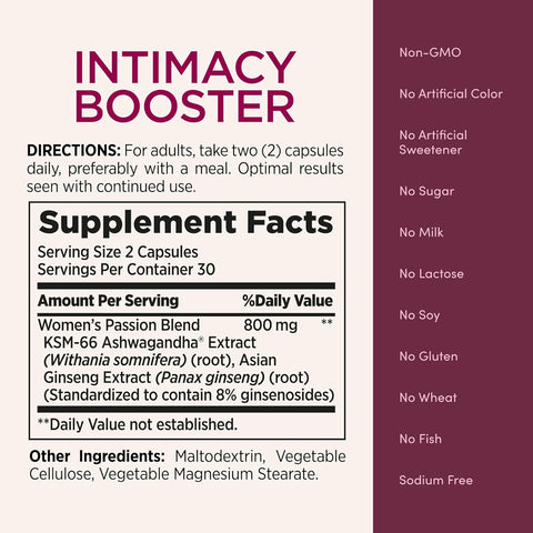 Nature's Bounty Optimal Solutions Intimacy Booster, Clinically Shown to Enhance Sexual Pleasure and Arousal, 60 capsules, 30 Total Servings