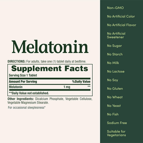 Nature's Bounty Melatonin, 100% Drug Free Sleep Aid, Promotes Relaxation and Sleep Health, 1mg, 180 Tablets